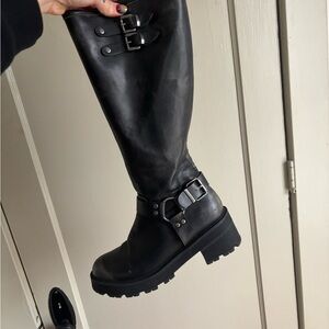 Black Knee-High Leather Boots